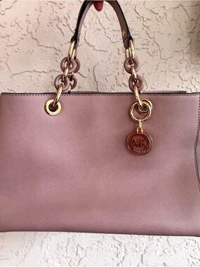Michael Kors Dusty Pink Saffiano Leather Tote with Gold Hardware